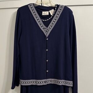 Kathie Lee Collection Navy Sweater with White Accents